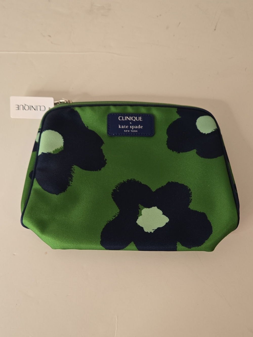 NWT kate spade x Clinique Green and Navy Floral Cosmetic Pouch